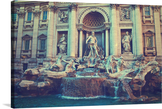 A captivating canvas print showcasing the iconic Trevi Fountain in Rome, Italy. Marvel at the grandeur of this magnificent landmark, as the crystal-clear waters cascade gracefully amidst the stunning architecture. Immerse yourself in the rich history and charm of Rome with this exquisite piece of art.