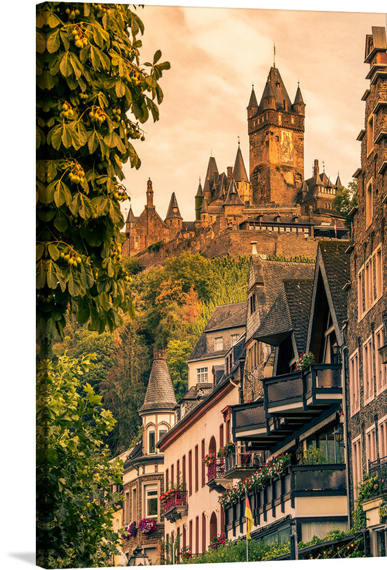 This beautiful print of a picturesque German town is a perfect addition to any art collection. The print features a castle on a hill, traditional German architecture, and colorful flowers. The photograph of the town is captured in a way that makes it look like it’s straight out of a fairy tale. 