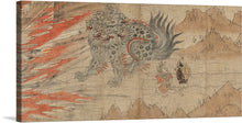  Prepare to be enchanted by an extraordinary scroll that transports you to a realm of mythical creatures. Witness the captivating clash between a demon and a dragon, immortalized in this stunning artwork. Embark on a journey through time and discover the profound origins of Kyoto's Kitano Tenjin Shrine. 