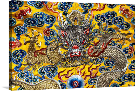 This stunning print of the Empress's Twelve-Symbol Robe is a must-have for any fan of Chinese art, fashion, or history. The robe is depicted in a close-up view, with its intricate embroidery and lavish embellishments highlighted in vibrant colors.