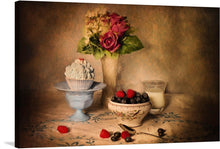  A mouthwatering cupcake, adorned with a medley of succulent berries, takes center stage on a table embellished with a vase of blooming flowers. This captivating image harmonizes the delectable allure of desserts with the vibrant colors of nature, creating a visual masterpiece that tantalizes the senses and sparks the imagination.