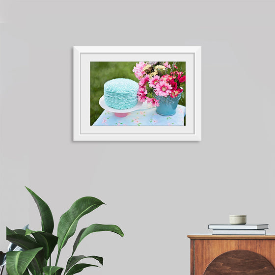 "Blue Cake and Pretty Flowers"