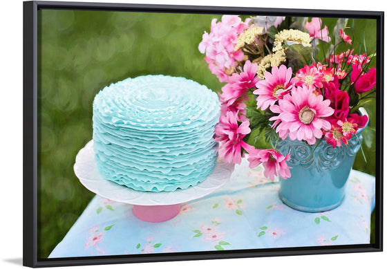 "Blue Cake and Pretty Flowers"