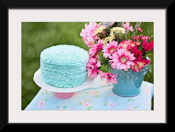 "Blue Cake and Pretty Flowers"