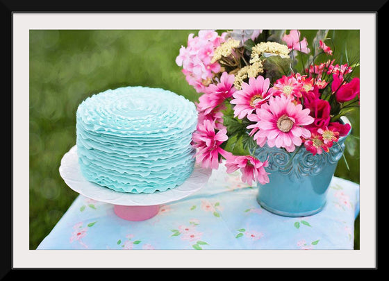 "Blue Cake and Pretty Flowers"