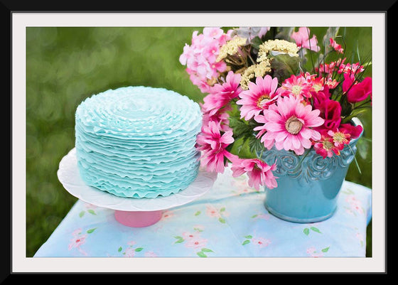 "Blue Cake and Pretty Flowers"