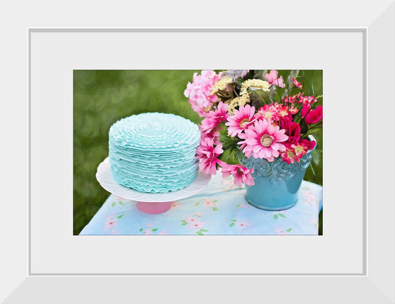 "Blue Cake and Pretty Flowers"