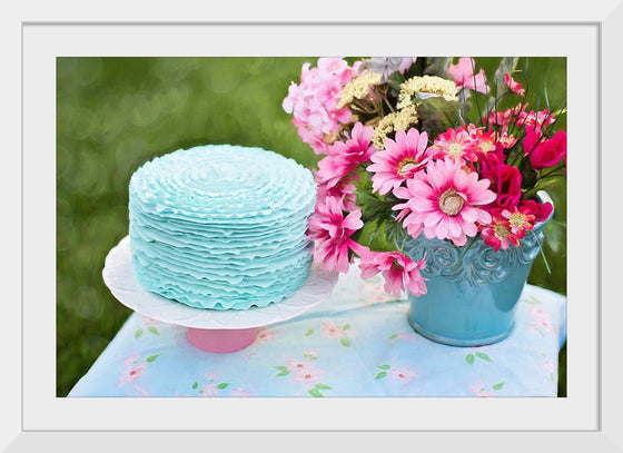 "Blue Cake and Pretty Flowers"