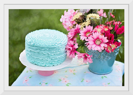 "Blue Cake and Pretty Flowers"