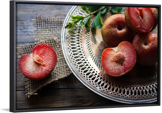 "Close Up of a Cut Open Plum"