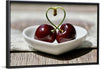 "Pair of cherries in small bowl"