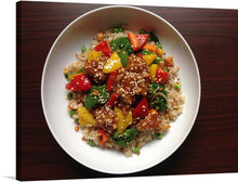  “Stir Fried Rice with Vegetables” invites you into the vibrant world of culinary art. Every detail, from the glistening sauce to the colorful array of freshly sautéed vegetables, is captured with exquisite clarity. The rich, warm tones of stir-fried rice provide a sumptuous backdrop to the vivid greens, reds, and yellows of bell peppers and broccoli. 