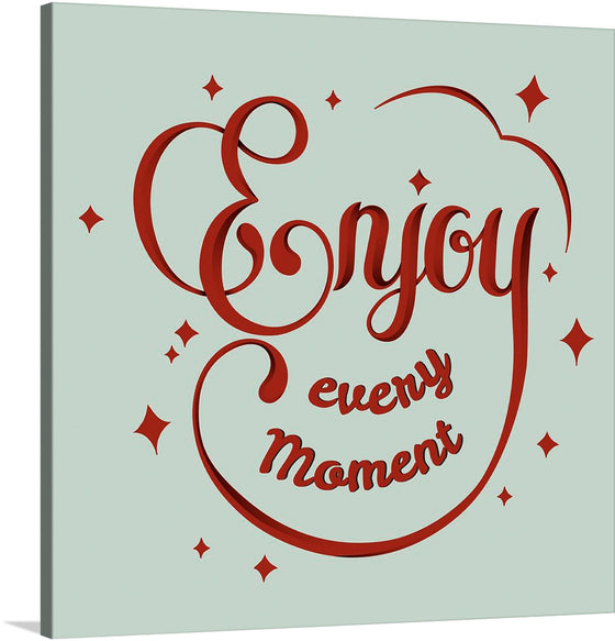 This stunning print of a red lettering saying "Enjoy Every Moment" is a must-have for any art lover or motivational quote enthusiast. The lettering is bold and eye-catching, and the red color is vibrant and inviting. The background is a simple white, which helps to focus attention on the lettering.