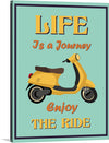 Embark on a visual journey with this vibrant and inspiring artwork, “Life is a Journey, Enjoy the Ride.” This print captures the essence of life’s adventurous spirit, featuring a stylish vintage scooter set against a backdrop of uplifting words that encourage exploration and enjoyment. The bold typography and whimsical design elements create an atmosphere of optimism and freedom.