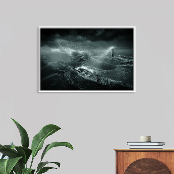 "Wooden Boat in a Stormy Sea"