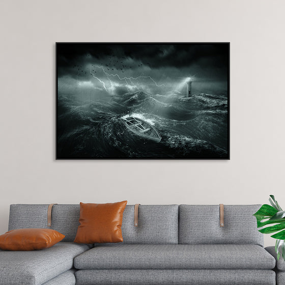 "Wooden Boat in a Stormy Sea"