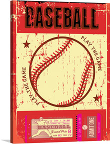  Step into the nostalgic world of America’s favorite pastime with this vintage-inspired baseball artwork. Every stitch of the iconic baseball, set against a backdrop reminiscent of old-school game tickets and bold typography, evokes the timeless spirit of the sport. This print, rich in detail and character, is a tribute to the golden era of baseball. It’s perfect for enthusiasts looking to bring a touch of history and classic charm to their spaces. 