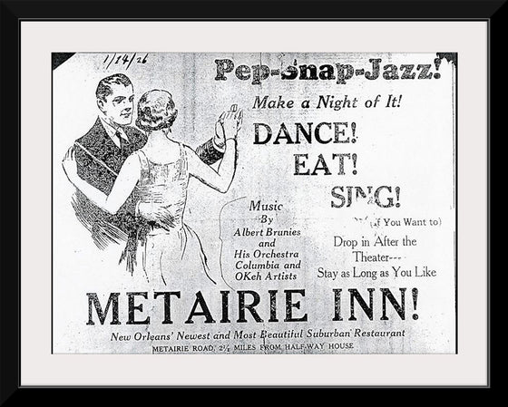 "Snap Pep Jazz Abbie Brunies Orch at Metairie Inn 1926"