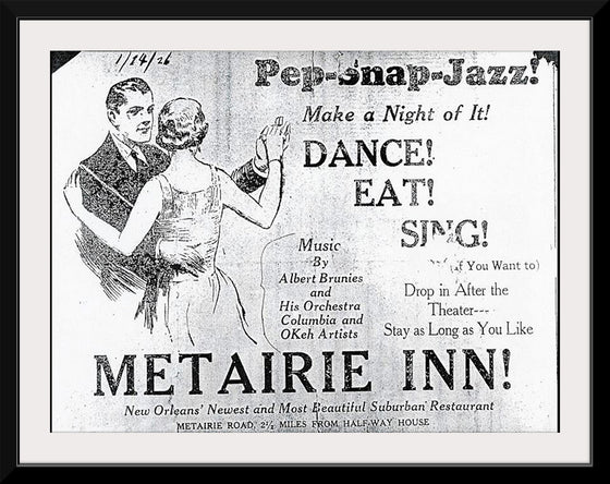 "Snap Pep Jazz Abbie Brunies Orch at Metairie Inn 1926"