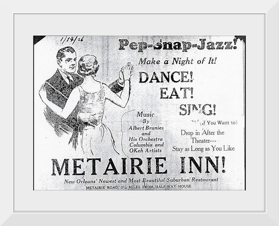 "Snap Pep Jazz Abbie Brunies Orch at Metairie Inn 1926"