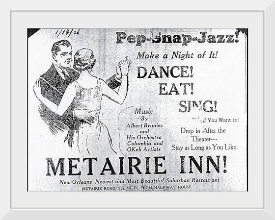 "Snap Pep Jazz Abbie Brunies Orch at Metairie Inn 1926"