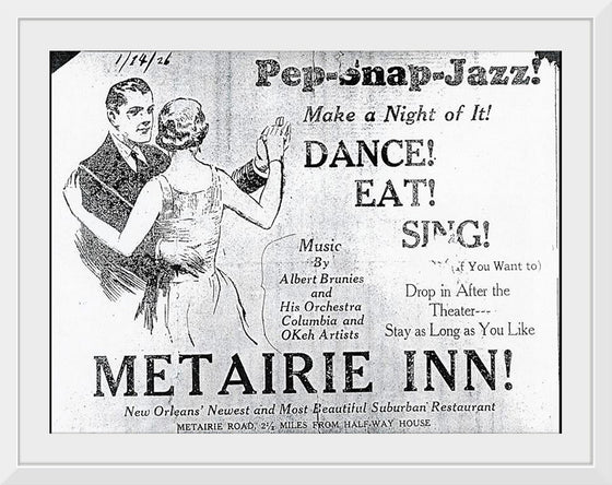 "Snap Pep Jazz Abbie Brunies Orch at Metairie Inn 1926"