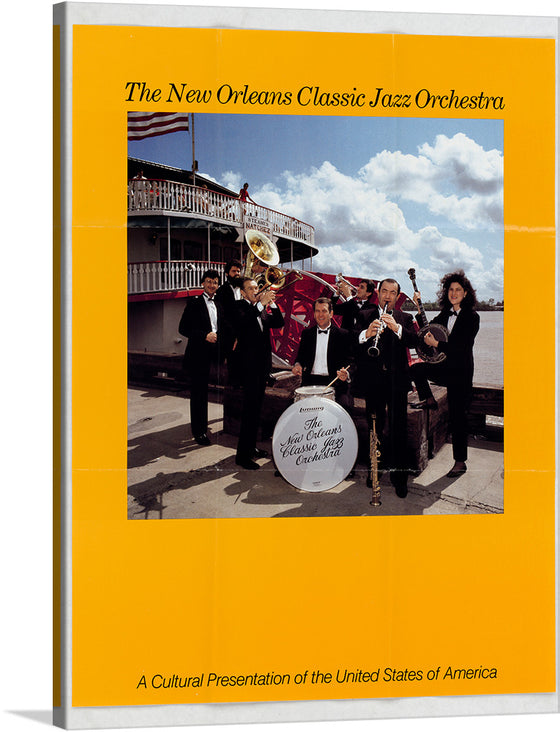 “The New Orleans Classic Jazz Orchestra” invites you to dance to the rhythm of history. This captivating artwork, now available as a premium print, transports you to the heart of the Big Easy, where jazz pulses through the streets like a living heartbeat. Against the iconic backdrop of a bustling New Orleans riverside, a lively ensemble of musicians takes center stage. 