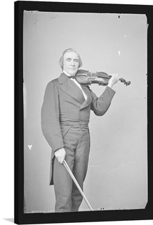  This striking black and white print captures the essence of Ole Bornemann Bull, a renowned 19th-century Norwegian violinist and composer. The artwork is a tribute to Bull’s virtuosity, featuring him in formal attire, passionately playing the violin. The simplicity of the background accentuates the subject, drawing the viewer’s attention to the intensity of the performance. 