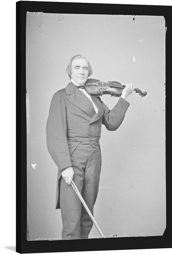 This striking black and white print captures the essence of Ole Bornemann Bull, a renowned 19th-century Norwegian violinist and composer. The artwork is a tribute to Bull’s virtuosity, featuring him in formal attire, passionately playing the violin. The simplicity of the background accentuates the subject, drawing the viewer’s attention to the intensity of the performance. 