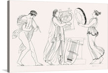  “Grecian Musical Performers” is a stunning black and white print by Thomas Baxter that captures the essence of ancient Greek music. The artwork depicts three musicians lost in the art of melody, with intricate line work and attention to detail that breathe life into the scene.