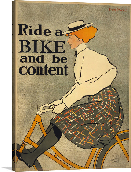 Immerse yourself in the vintage charm of this exquisite artwork, a print that encapsulates the simple joys of life. “Ride a BIKE and be Content” is not just a piece of art but a philosophy, beautifully illustrated with an elegant figure gracefully poised upon a classic bicycle. The muted tones, complemented by pops of color and intricate detailing, transport you to an era where life’s pace was gentler, and contentment was found in the everyday moments.