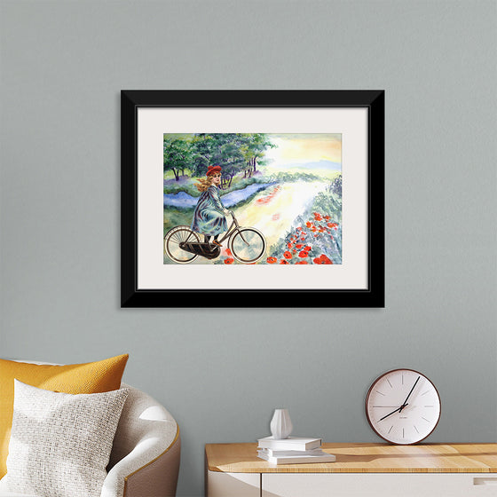 "Vintage Girl Cycling Countryside", Karen Arnold