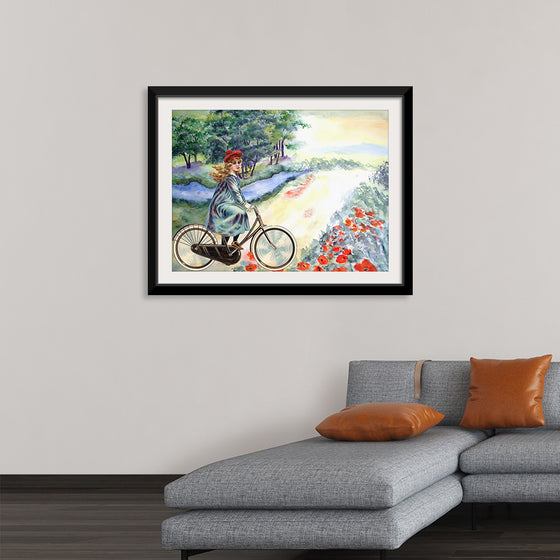 "Vintage Girl Cycling Countryside", Karen Arnold