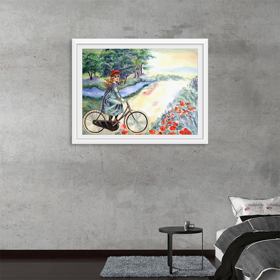 "Vintage Girl Cycling Countryside", Karen Arnold