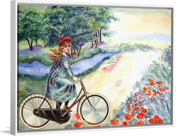 "Vintage Girl Cycling Countryside", Karen Arnold