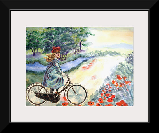 "Vintage Girl Cycling Countryside", Karen Arnold