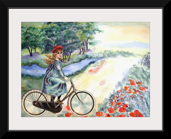 "Vintage Girl Cycling Countryside", Karen Arnold