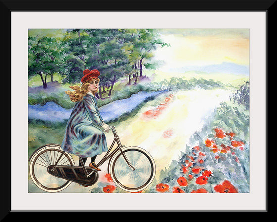 "Vintage Girl Cycling Countryside", Karen Arnold