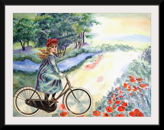 "Vintage Girl Cycling Countryside", Karen Arnold