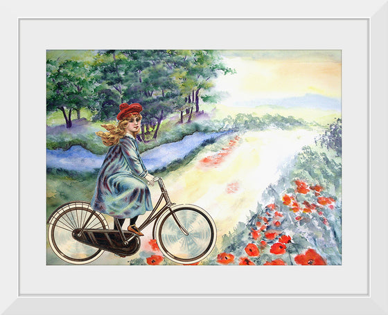 "Vintage Girl Cycling Countryside", Karen Arnold