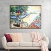 "Vintage Girl Cycling Countryside", Karen Arnold