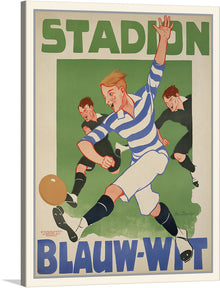  This vintage football poster is a stunning example of Art Deco design. The bold colors, geometric shapes, and streamlined design are all hallmarks of this iconic art movement.