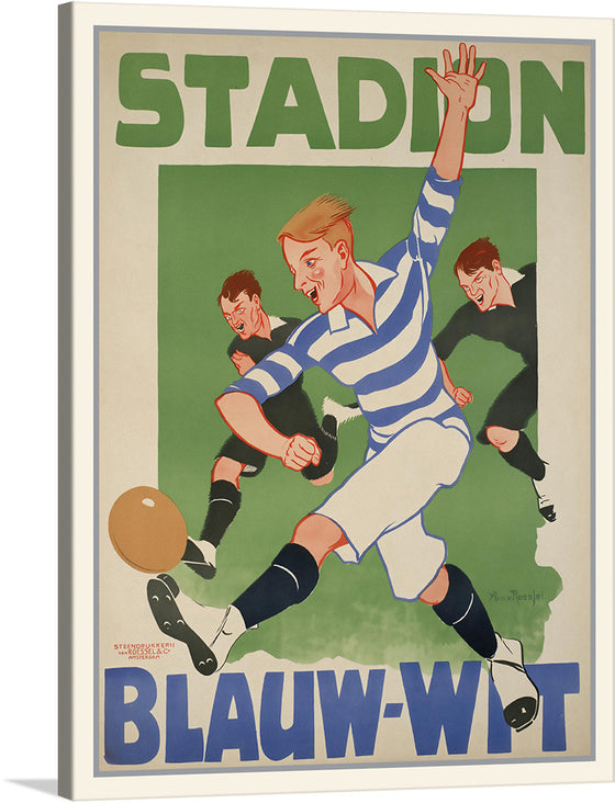 This vintage football poster is a stunning example of Art Deco design. The bold colors, geometric shapes, and streamlined design are all hallmarks of this iconic art movement.