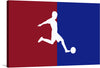 The “Soccer Breakaway Logo” print is a dynamic piece of art that captures the essence of skill, speed, and strategy inherent in the beautiful game. The stark contrast between the rich red and deep blue background illuminates a silhouetted player in mid-breakaway, showcasing the pivotal moment where skill meets opportunity.