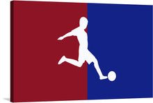  The “Soccer Breakaway Logo” print is a dynamic piece of art that captures the essence of skill, speed, and strategy inherent in the beautiful game. The stark contrast between the rich red and deep blue background illuminates a silhouetted player in mid-breakaway, showcasing the pivotal moment where skill meets opportunity.