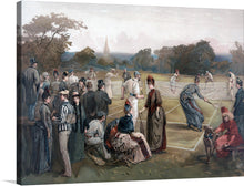  “Tennis” invites you to a graceful journey back in time—a sepia-toned world where elegance and leisure intertwine. This exquisite vintage advertisement, celebrating Horsman’s Celebrated Lawn Tennis, captures the spirit of late 19th-century sport. Amidst lush green grass and grand architecture, gentlemen and ladies engage in a spirited game. 