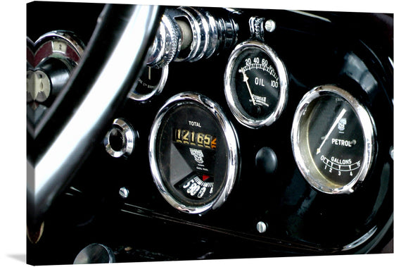 Step back in time with our “Vintage Austin Car Gauges” art print, a piece that encapsulates the essence of classic automotive elegance. Every detail, from the meticulously rendered dials to the polished chrome finish, evokes a bygone era of motoring. The rich blacks and gleaming silvers are captured with exquisite detail, offering a tangible sense of the craftsmanship inherent in these iconic vehicles. 