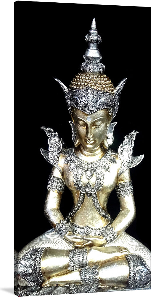 Immerse yourself in the serene and tranquil energy of our “Meditating Buddha Iconic Statue” art print. Each detail, from the intricate patterns adorning the statue to the reflective quality of its silvery hue, is captured with stunning clarity. This piece serves as a reminder of peace, enlightenment, and inner harmony. 