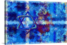  “Jewish Star” by Linnaea Mallette is a mesmerizing piece of art that captures the essence of Jewish identity and faith. The artwork features a vividly rendered Star of David set against an abstract backdrop of blues, purples, and splashes of contrasting hues. Each stroke and color blend harmoniously, evoking a sense of unity and spiritual depth. The star, outlined in dynamic strokes, stands as a beacon of identity and faith amidst the beautiful chaos.