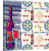 This exquisite artwork titled “Happy Passover Seder Greeting” is a vibrant and festive representation of the Passover celebration. The artwork features an abstract style with bold colors and shapes, with a prominent wine bottle and glass filled with red wine at the center.